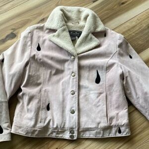 Vintage Terry Lewis Blush Pink Genuine Suede Faux Shearling Lined Jacket Large